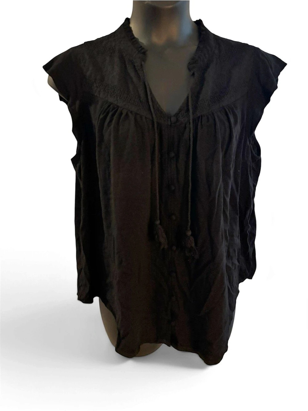 Torrid Black Ruffle Neck Blouse Like New